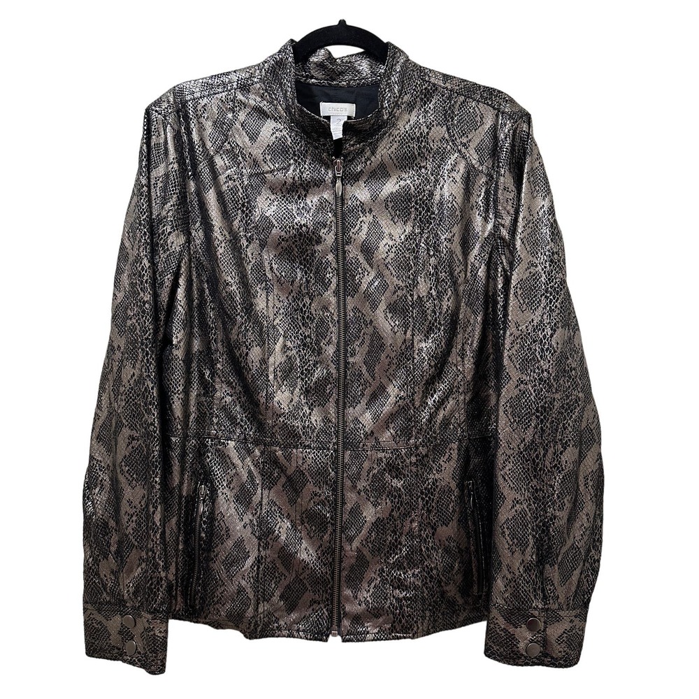 Chico's Snakeskin Print Jacket - Black and Gray